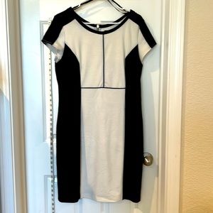 Women’s size 14 color blocked black and cream midi dress